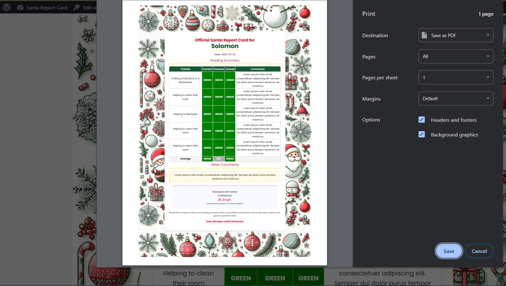 Santa Report Card PDF Preview
