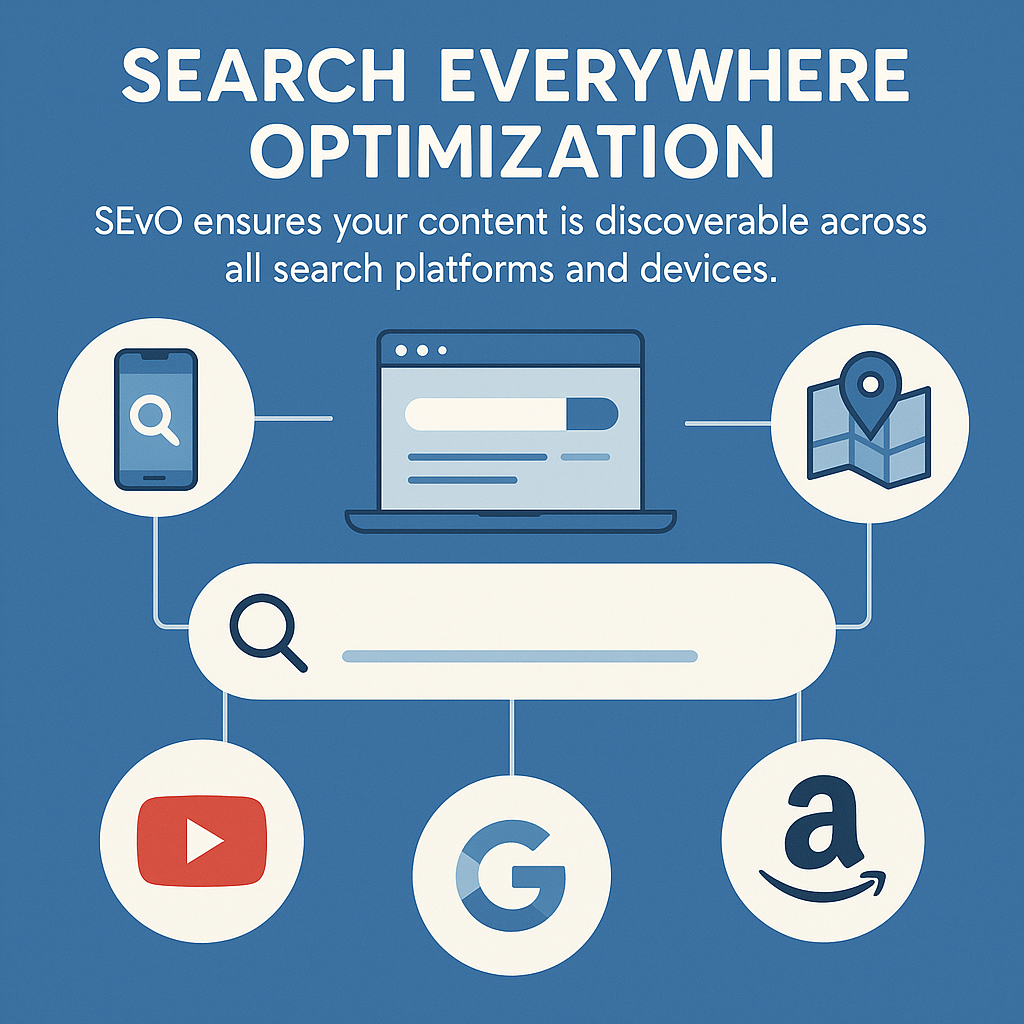 Search Everywhere Optimization concept showing multiple search platforms