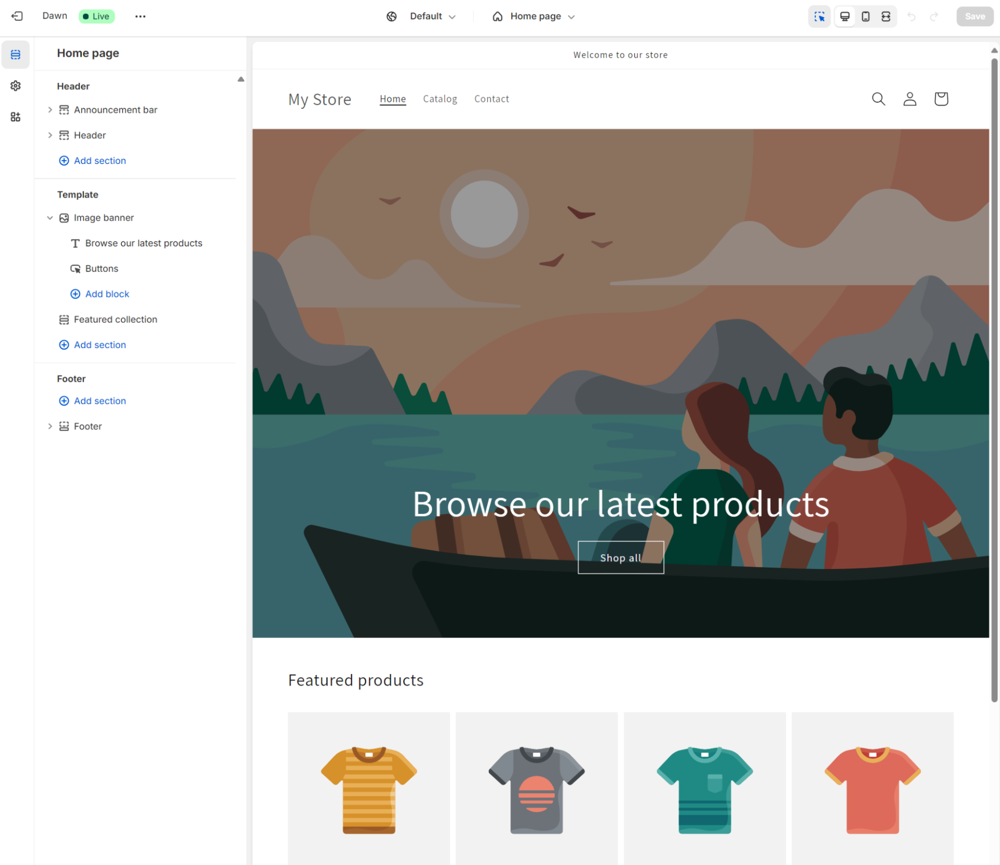 image of Shopify theme editor